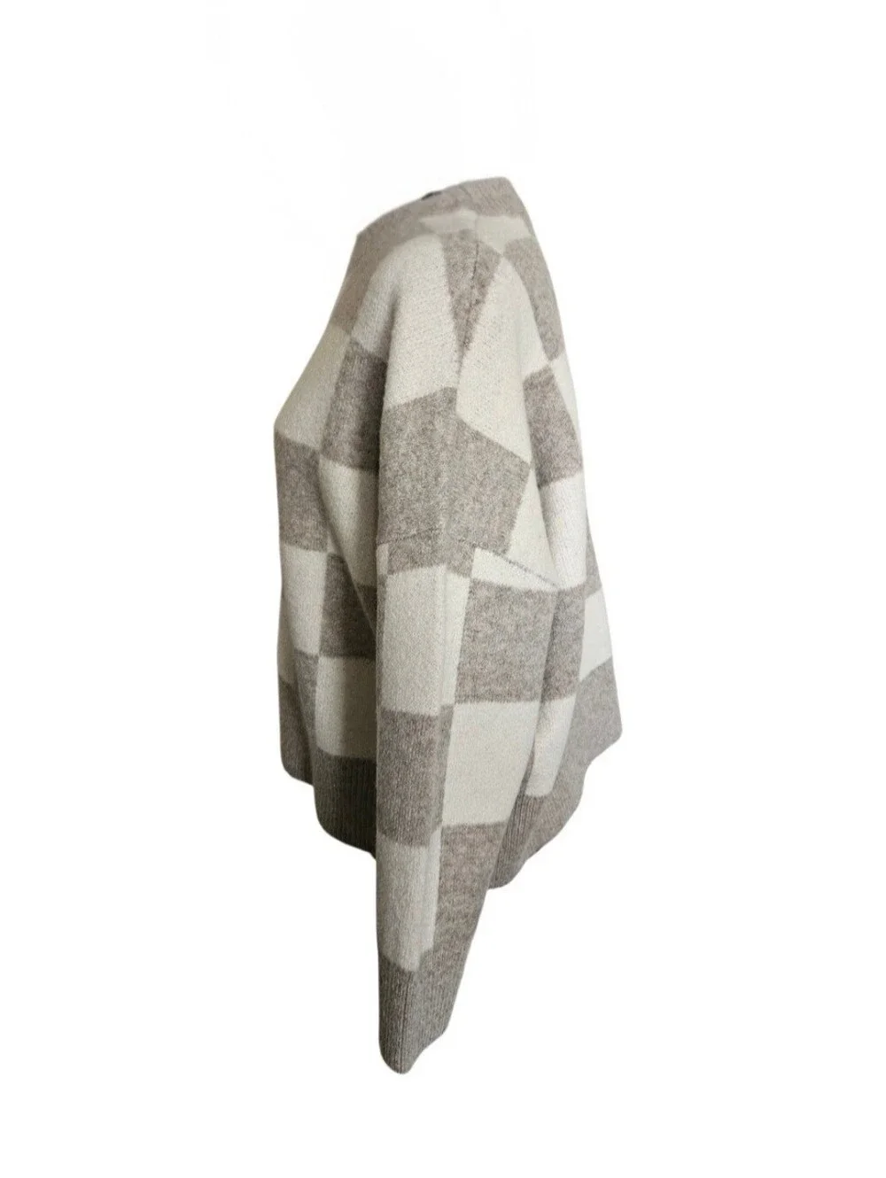 Pinch Women's Checkerboard Crewneck Sweater Cream and Taupe Size S